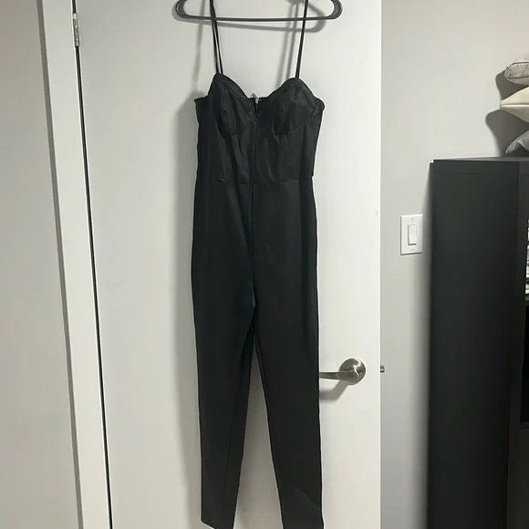 Jumpsuit Deals Guess Faux Leather Jumpsuit Black PU Bandeau Lace